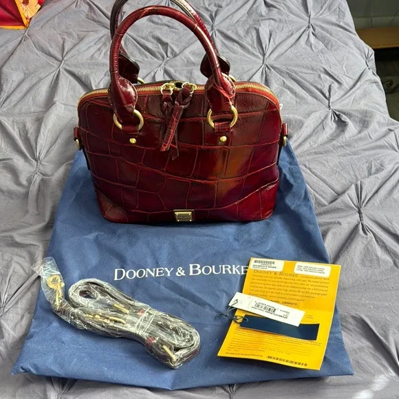 Dooney & Bourke Burgundy Croc-Embossed Satchel - Picture 1 of 13